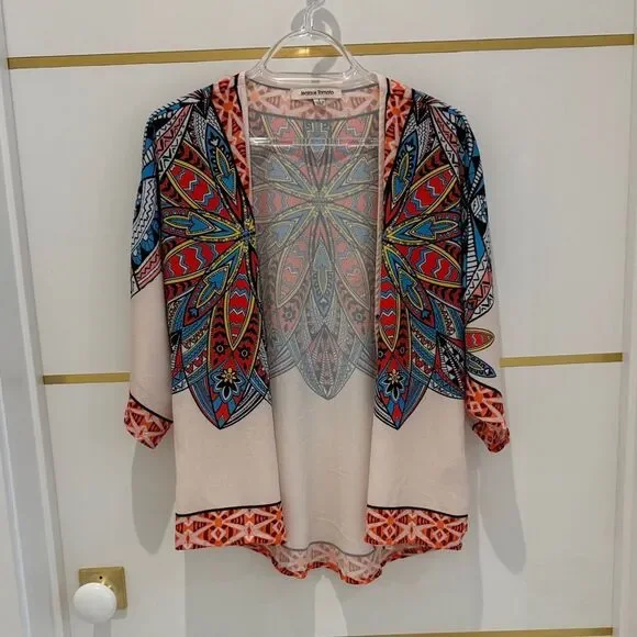 JEALOUS TOMATO boho print kimono wrap cardigan coverup blue red black ivory S - Picture 6 of 10